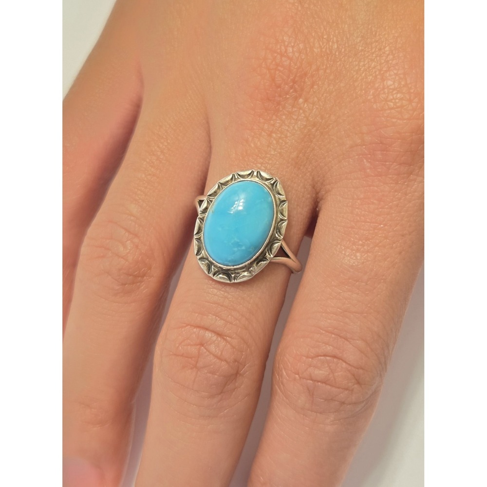 Vtg Navajo Sterling Silver Turquoise Statement Ring Signed Cecil Henry Size 10